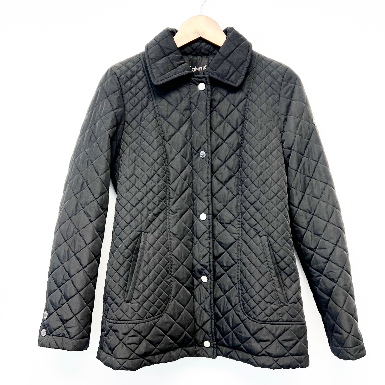 Calvin Klein Womens Xs Quilted Jacket Black Full Zip Wind Stop Winter Fall